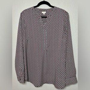 Talbots patterned blouse with button front and box pleat detail long sleeved XL